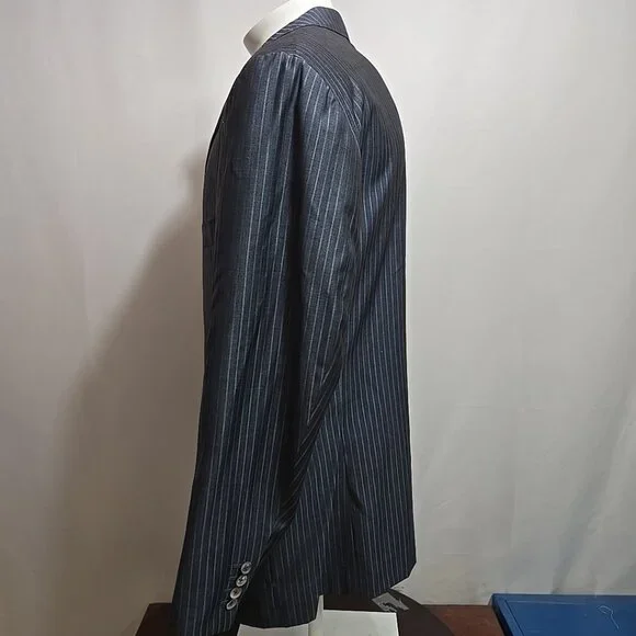 ISAIA Napoli Wool Silk Blend Blazer Mens Size 48R Blue Striped Working Cuffs